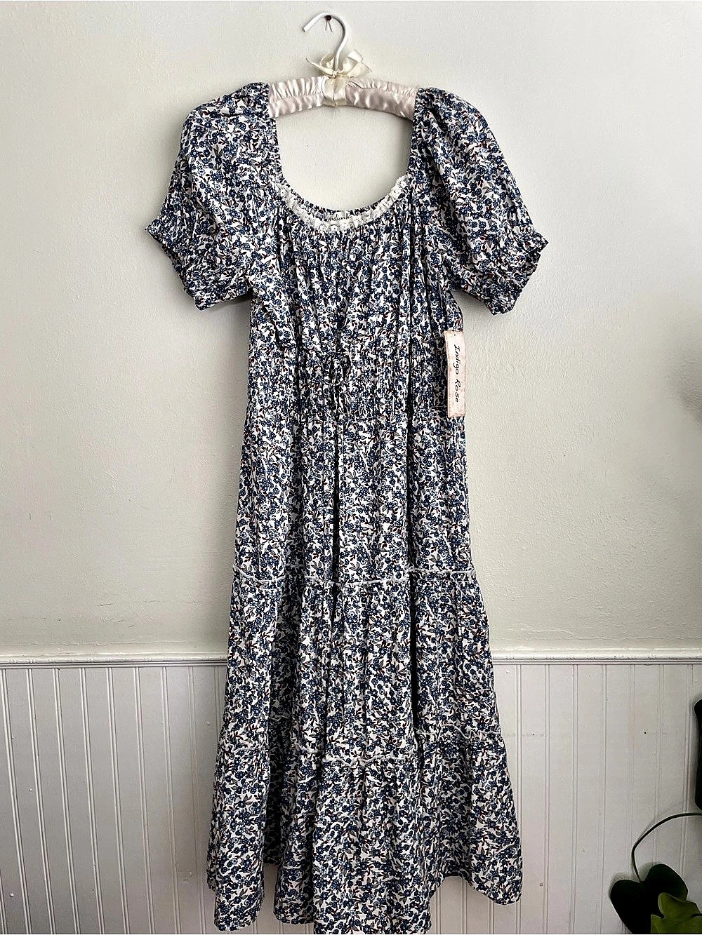 Indigo Rose Floral Maxi Dress in Blue & White NWT